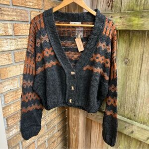 NATURAL LIFE Monroe Fairisle Black and Orange/Brown Knit Cardigan